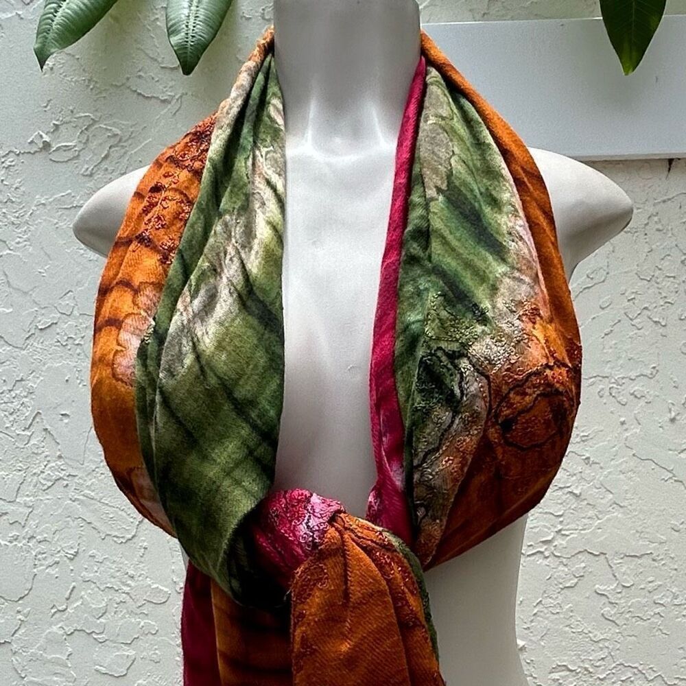 DIMRI Scarf Shawl Winter Layer Sarong Swim Wrap Fringe Multicolor Dip Dye Boho